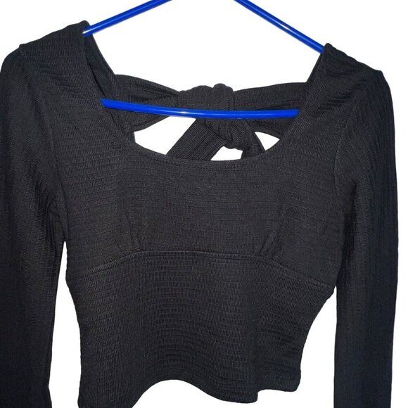 B.O.G. BAND OF‎ THE FREE BLACK RIBBED CROP KNIT SHIRT LONG SLEEVES WOMEN SIZE XS - Picture 2 of 10
